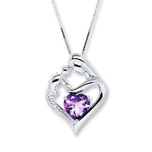 NWT- Necklace for Mom Amethyst & Diamond Sterling Silver